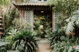 Brick patio with Asian eclectic style
