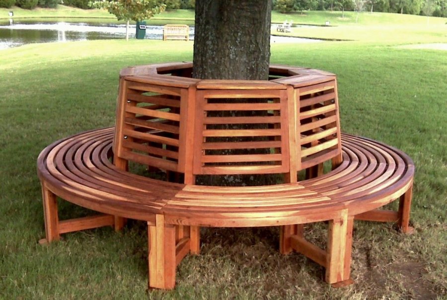 Circular redwood tree bench from Forever Redwood