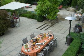 Dining area on a paver patio