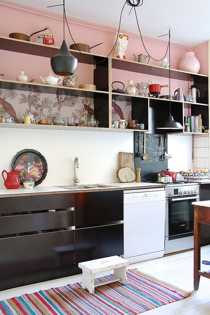 Black and pink inside the cool Scandinavian style kitchen [From: Holly Marder]