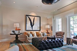 Fabulous leather ottoman custom made by Monica James [Design: Charlotte Dunagan Design Group]