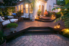 Floating deck with awning