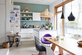 Lighting fixtures enhance the style and appeal of this kitchen
