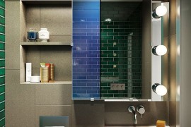 Lighting in the bathroom creates a vintage appeal