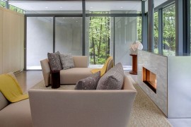Living room clad in glass walls