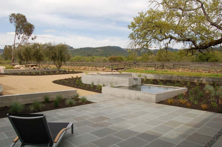 Modern paver patio with a view