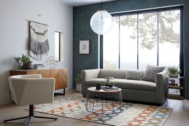 Modern room featuring a Boho wall hanging