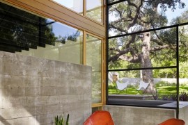 Modern seating in a screened-in porch