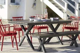 Modern slatted trestle table