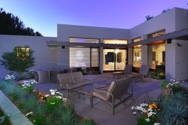 Modern stucco home with a patio