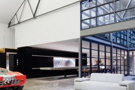 Open living area of the industrial home with sweeping spaces