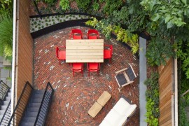 Patio bricks in a circular pattern