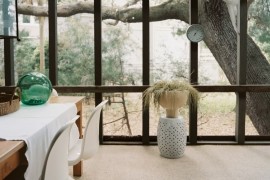 Quirky decor in a screened-in porch