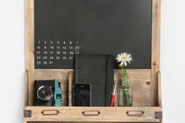 Reclaimed Wood Chalkboard Calendar Shelf