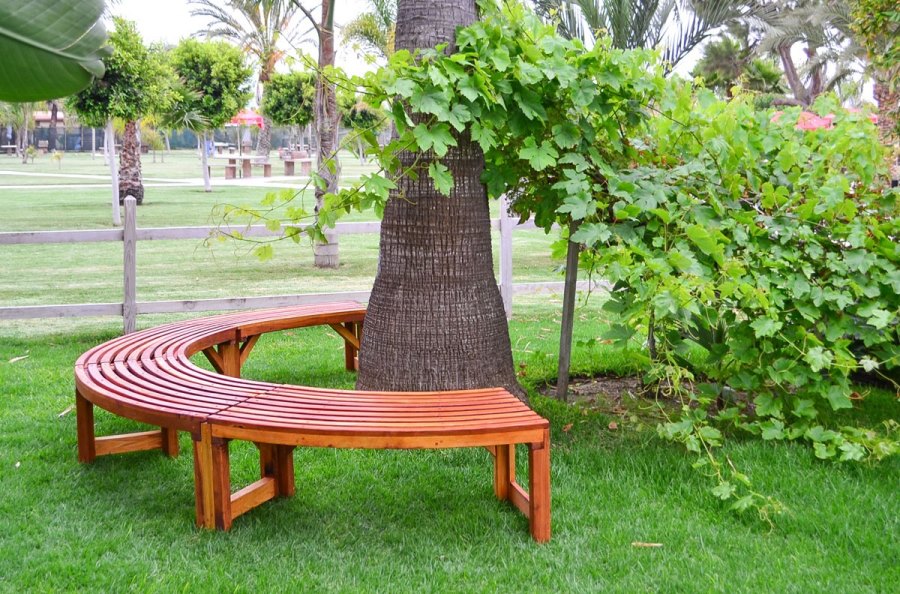 Semicircle tree bench from Forever Redwood