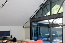 Smart family area with plush orange couch