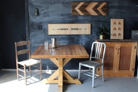 Square wooden trestle table from Etsy shop New Antiquity