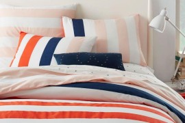 Striped duvet cover and shams from West Elm