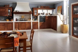 Stylish wooden shelves shape the classic Italian kitchen