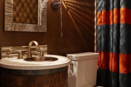 Creative wine barrel bathroom vanity design
