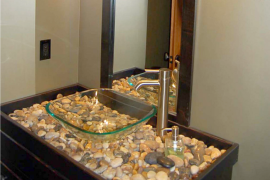Stylish use of pebbles and rivers tones for DIY vanity