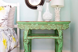 Vintage bedside table with lovely accessories