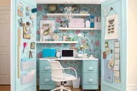 Gorgeous closet workspace in pastel blue