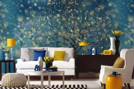 Fantasy forest wall mural seems inspired by Van Gogh's Starry Nights!