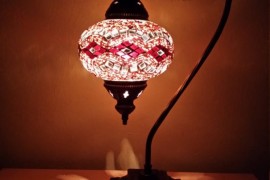 Tiffany-style lamp made with stained glass teserae and beads