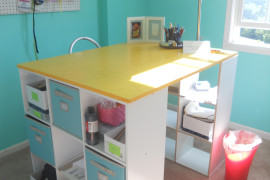 Bookcases support the cool standing desk