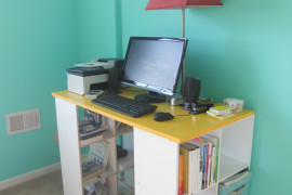 Standing desk with ample shelf space