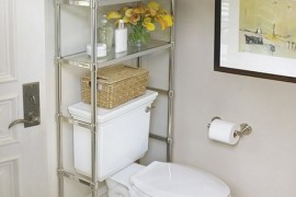 Over the toilet shelving units help maximize unused space