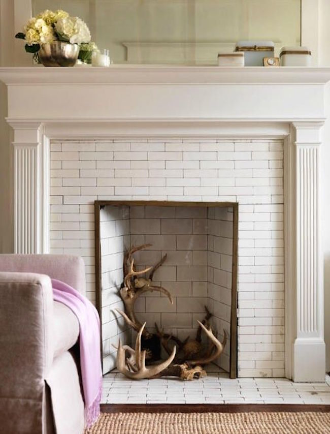 Antlers used in place of wood in fireplace