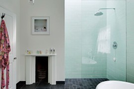 Bathroom with large floor tiles