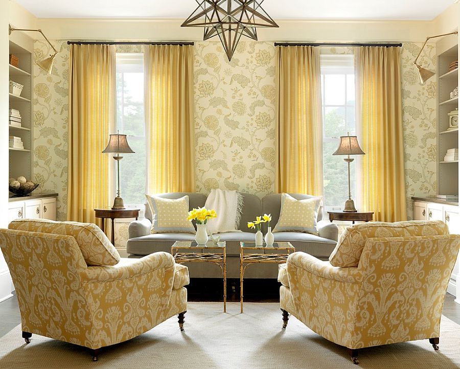 Beach style family room with twin coffee tables in gold leaf and glass [From: Alise O'Brien Photography]