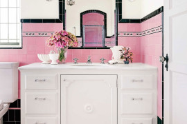 Beautiful and girly pink and black bathroom