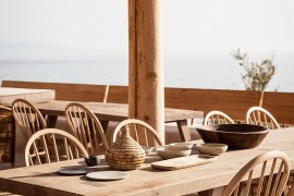 Beautiful outdoor Greek restaurant overlooking the sea