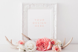 Beautiful white pictures frame with deer antlers