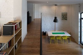 Bedroom on the top level overlooking the living area