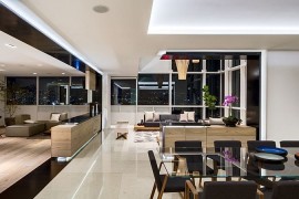 Black and white create an interesting visual in the living area