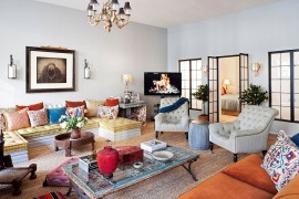 Cheerful living room of the New York City loft [Design: Deborah French Designs]