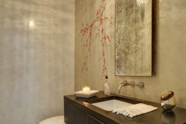 Cherry blossom mural in a contemporary bathroom
