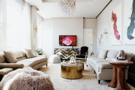 Classy contemporary living room is both fun and functional [Design: Laura Day Interior Design]