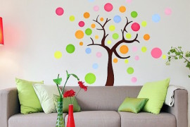 Colorful tree made from polka dot wall decals