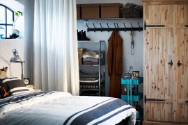 Create a rustic chic look in the bedroom with snazzy, colorful RASKOG utility cart