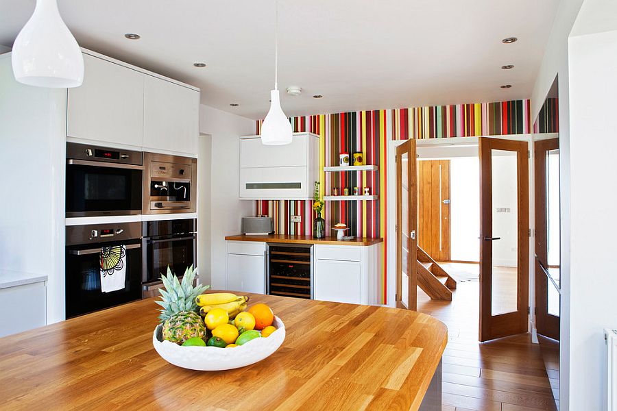 brown striped kitchen wall