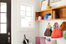 Entryway storage with overhead shelving