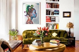 Fabulous gold coffee table graces the living room of Top Chef Host - Padma Lakshmi