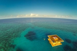 Floating underwater hotel room at Manta Resort