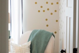 Gold polka doct wall decals in corner